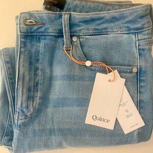 Quince Women Bella Stretch High Rise Straight Jeans in Frosted Blue, Size 30